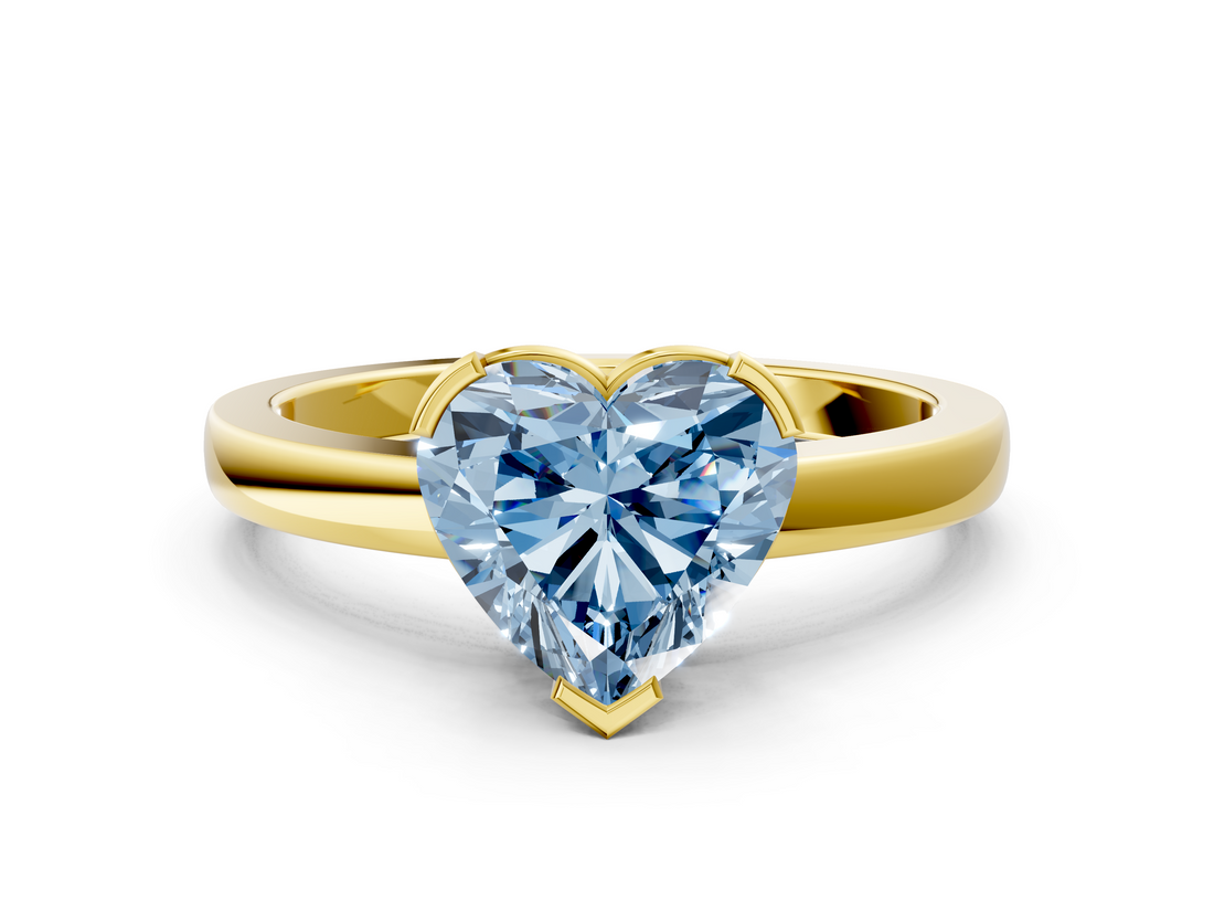 Yellow gold Fancy Blue Heart  Cut Solitaire Ring with Four-Prong Setting and Classic Band_49