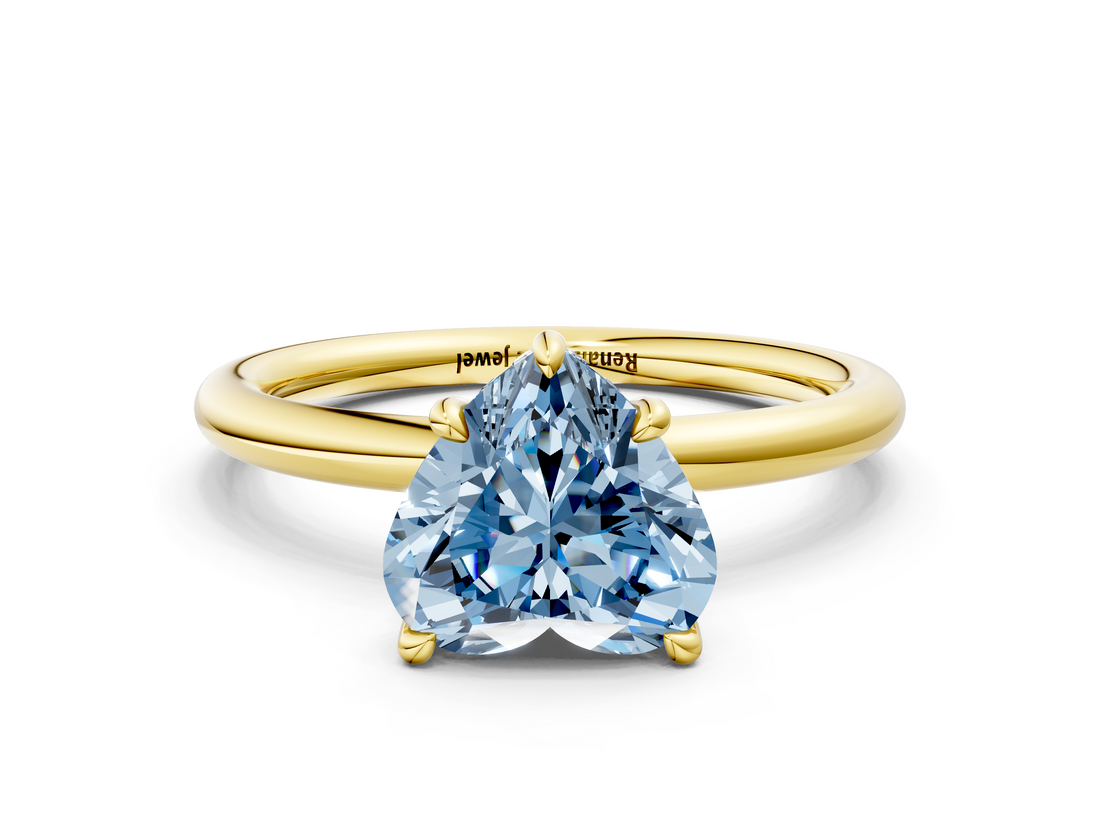 Yellow gold Fancy Blue Heart  Cut Solitaire Ring with Thin Band and Four-Prong Setting_17