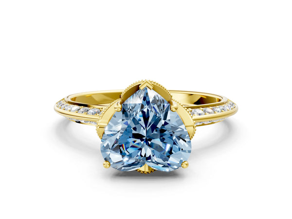 Yellow Gold Heart-Shaped Graduated Pave Engagement Ring Setting for Fancy Blue Center