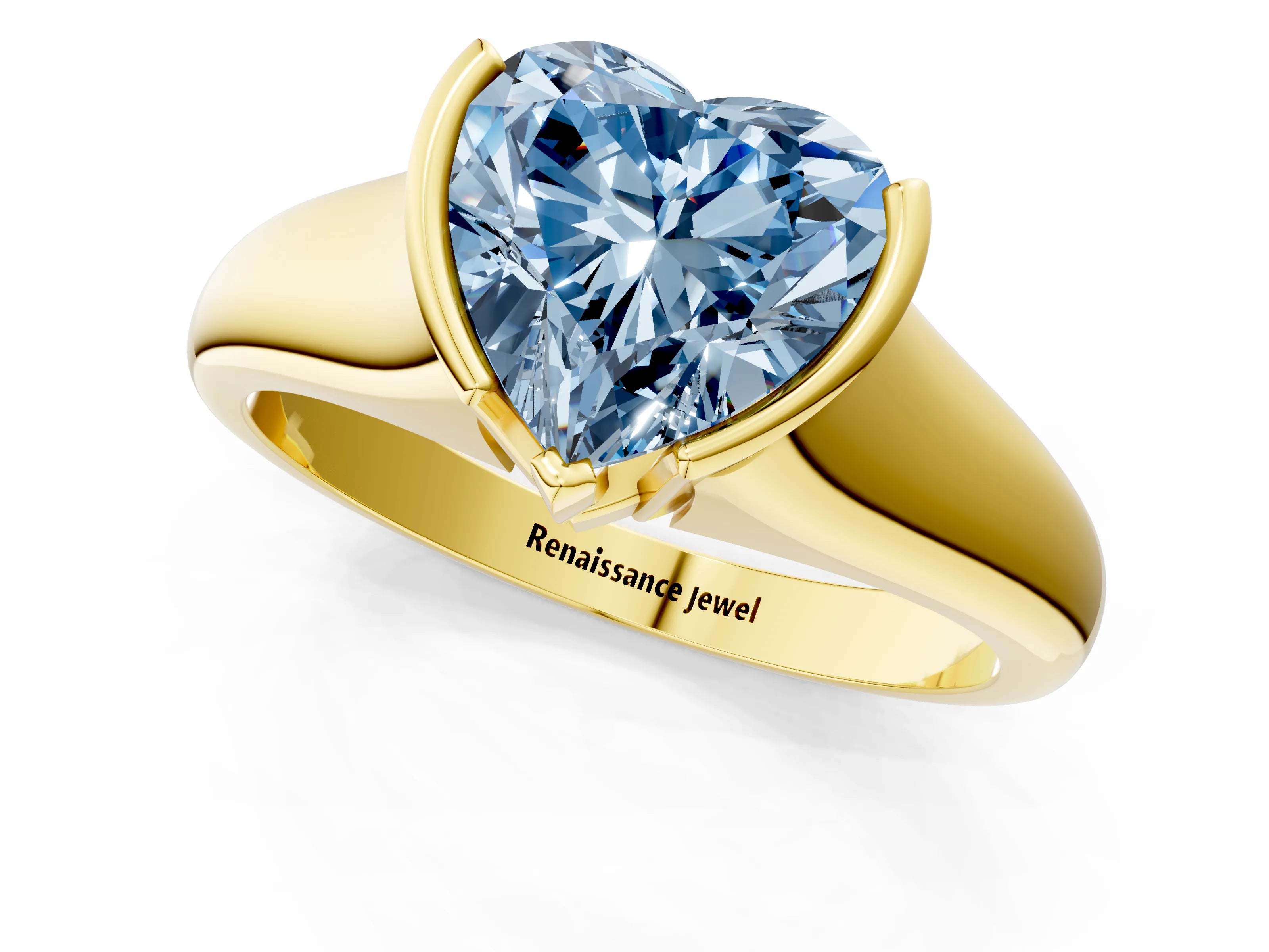 Yellow gold Fancy Blue Heart Cut Solitaire Tension Set Diamond Ring with Split Shank Band_1