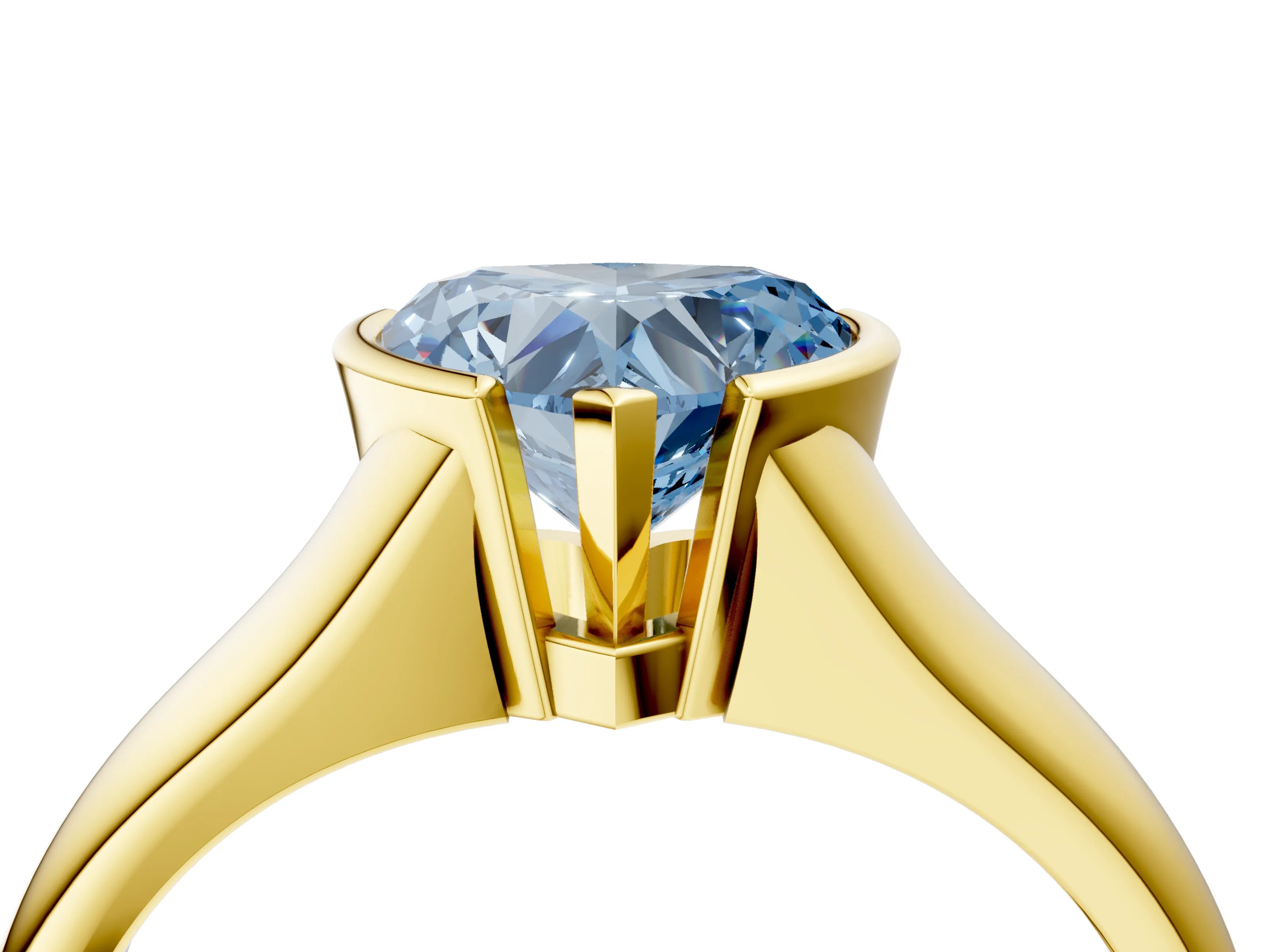 Yellow gold Fancy Blue Heart Cut Solitaire Tension Set Diamond Ring with Split Shank Band_4