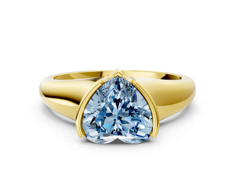 Yellow gold Fancy Blue Heart Cut Solitaire Tension Set Diamond Ring with Split Shank Band