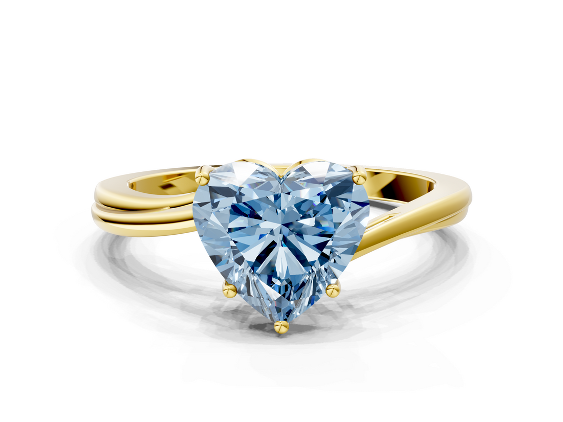 Yellow gold Fancy Blue Heart  Cut Solitaire Twist Band Ring with Four-Prong Setting_37