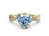 Yellow gold Fancy Blue Heart Cut Solitaire Twist Pave Diamond Engagement Ring with Prong Setting