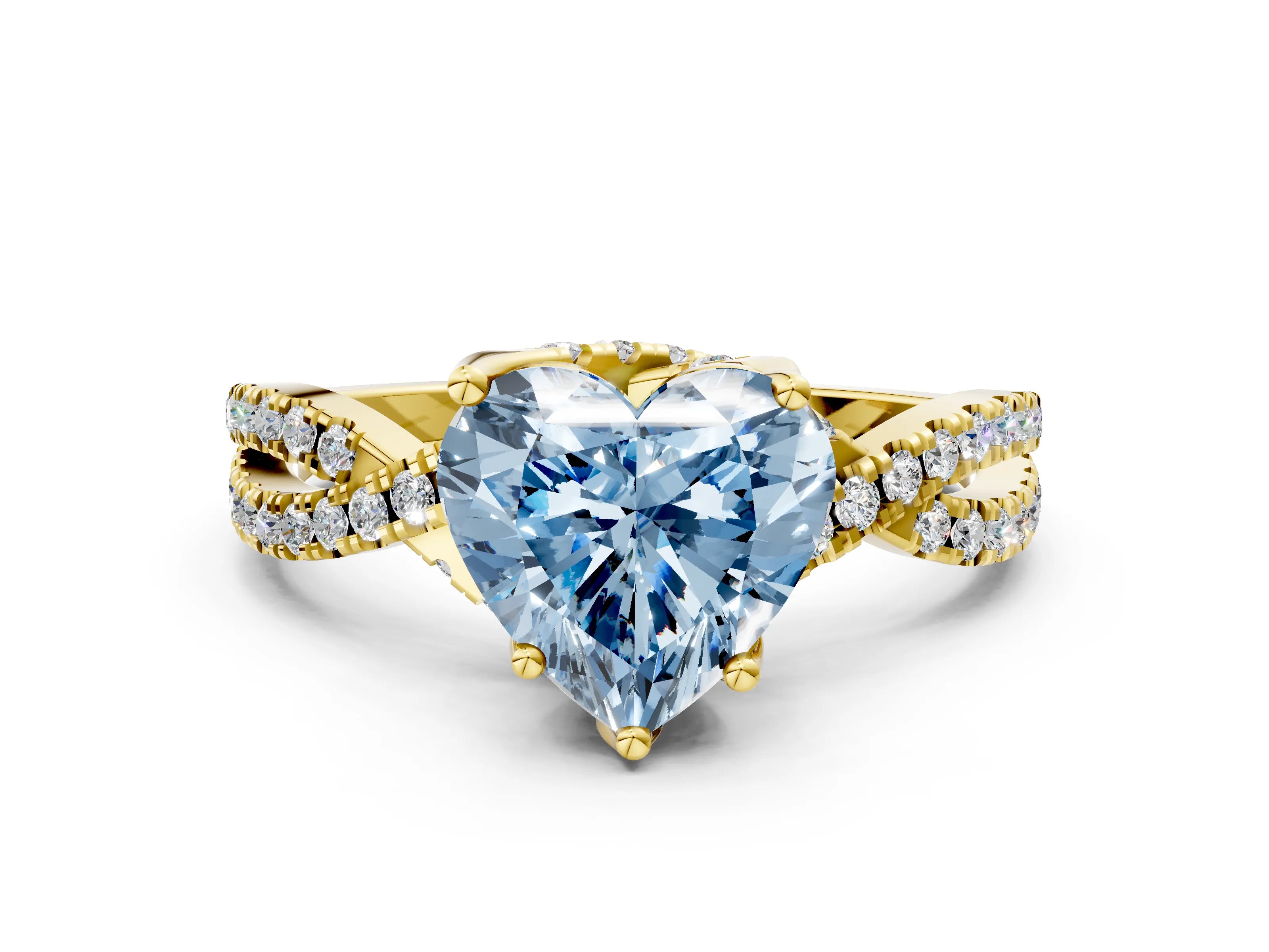 Yellow gold Fancy Blue Heart Cut Solitaire Twist Pave Diamond Engagement Ring with Prong Setting_24