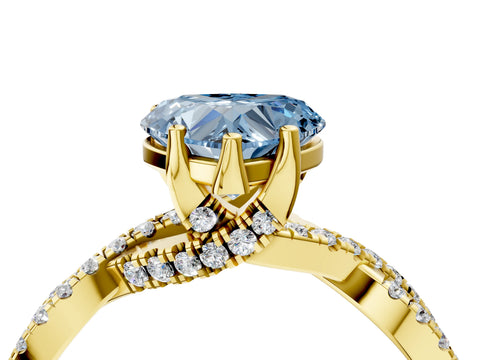 Yellow gold Fancy Blue Heart Cut Solitaire Twist Pave Diamond Engagement Ring with Prong Setting_28