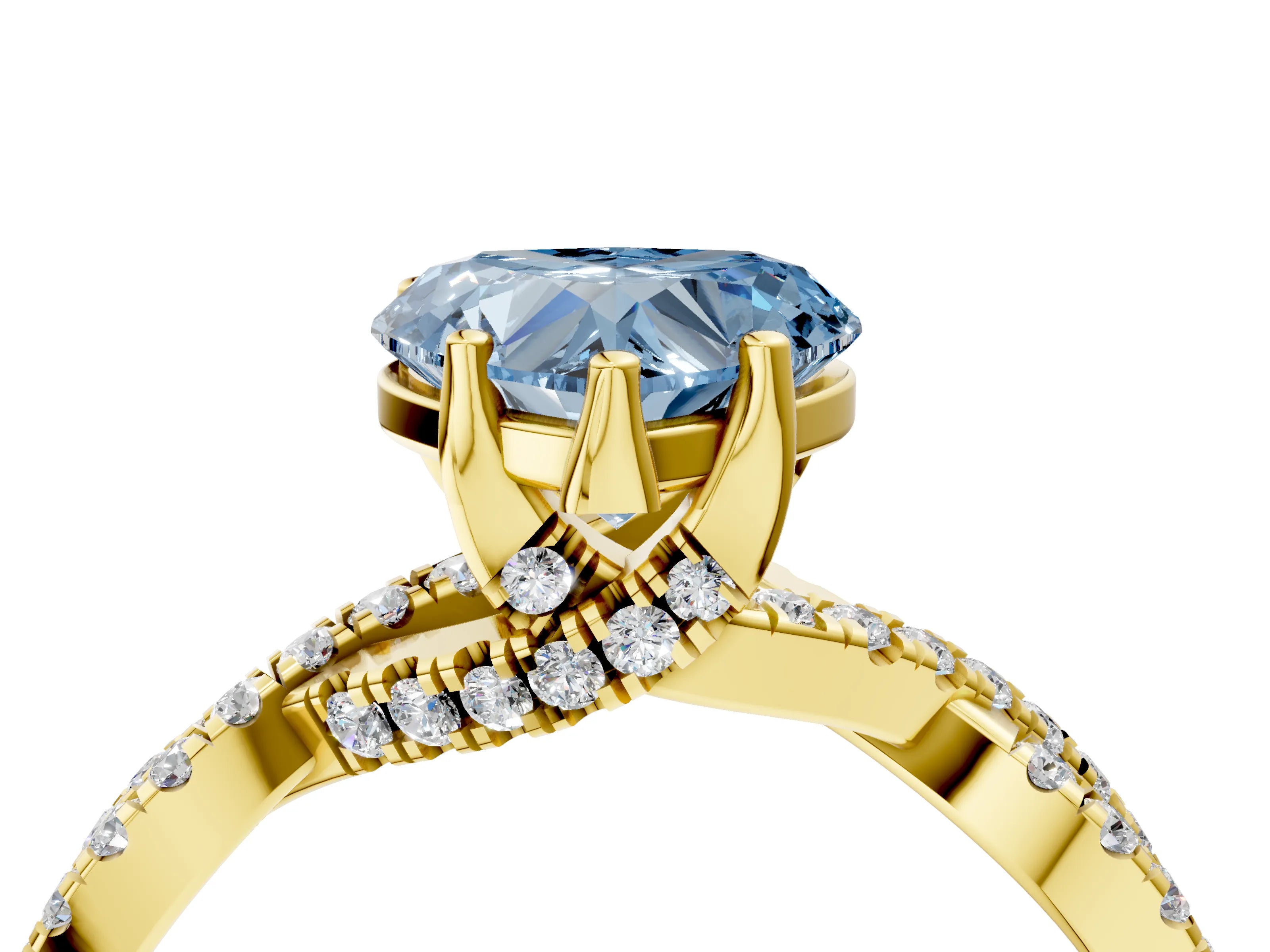 Yellow gold Fancy Blue Heart Cut Solitaire Twist Pave Diamond Engagement Ring with Prong Setting_4