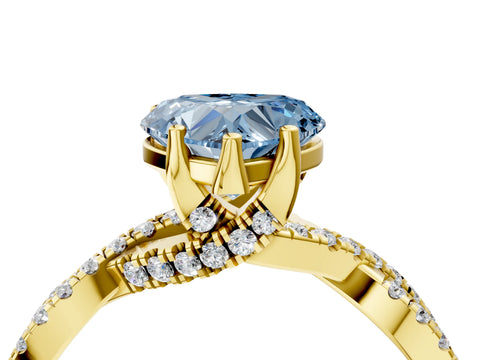 Yellow gold Fancy Blue Heart Cut Solitaire Twist Pave Diamond Engagement Ring with Prong Setting_4