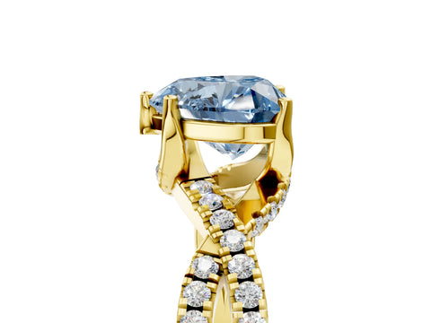 Yellow gold Fancy Blue Heart Cut Solitaire Twist Pave Diamond Engagement Ring with Prong Setting_5