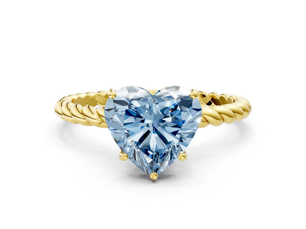 Yellow gold Fancy Blue Heart Cut Solitaire Twisted Band 4-Prong Ring