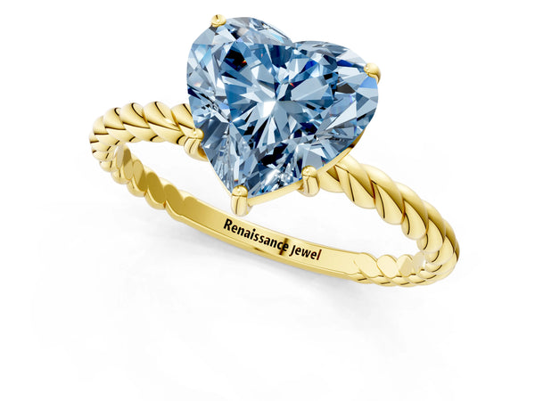 Yellow gold Fancy Blue Heart Cut Solitaire Twisted Band 4-Prong Ring