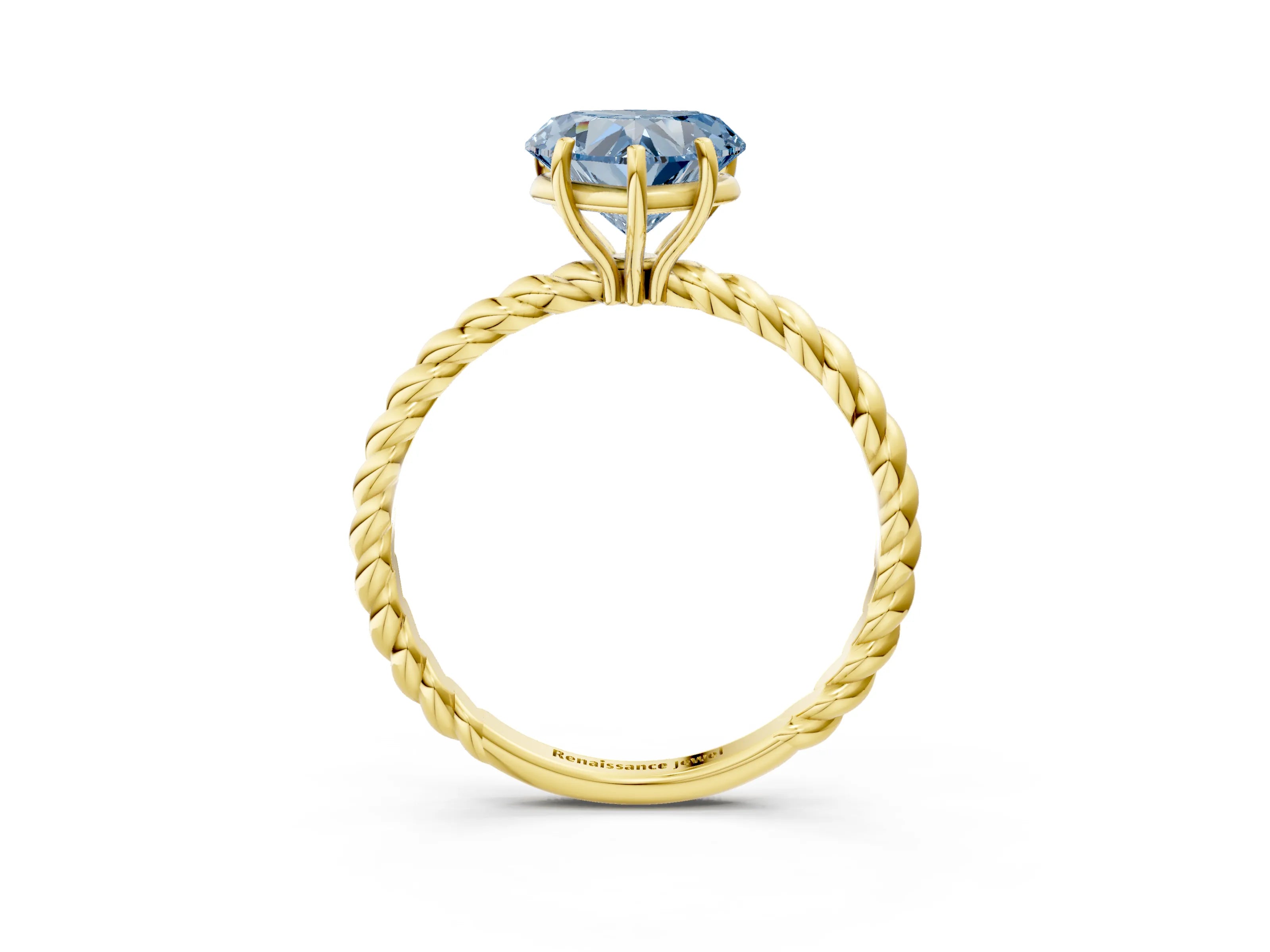 Yellow gold Fancy Blue Heart Cut Solitaire Twisted Band 4-Prong Ring_3