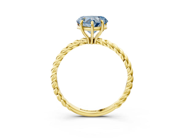 Yellow gold Fancy Blue Heart Cut Solitaire Twisted Band 4-Prong Ring