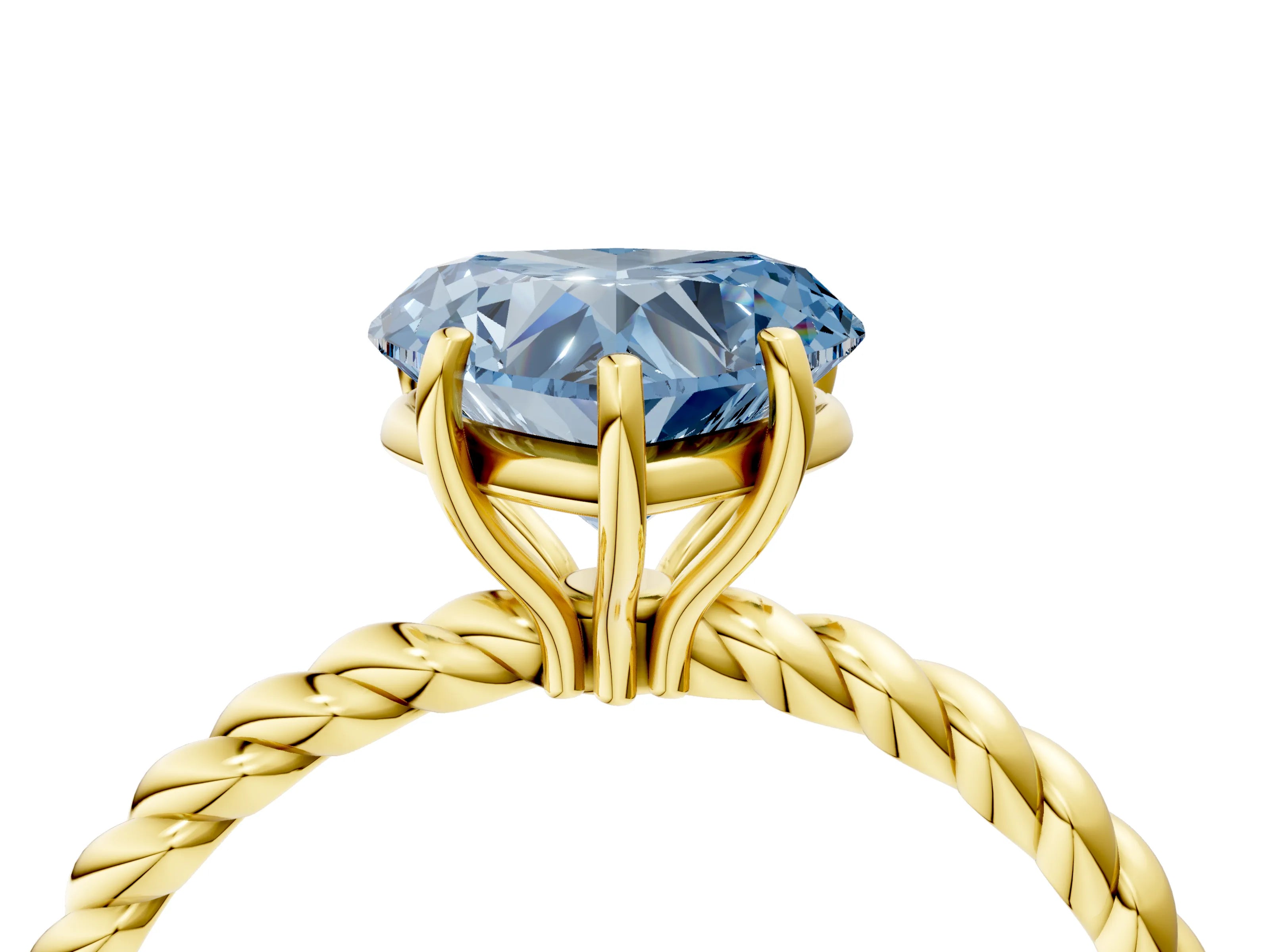 Yellow gold Fancy Blue Heart Cut Solitaire Twisted Band 4-Prong Ring_4