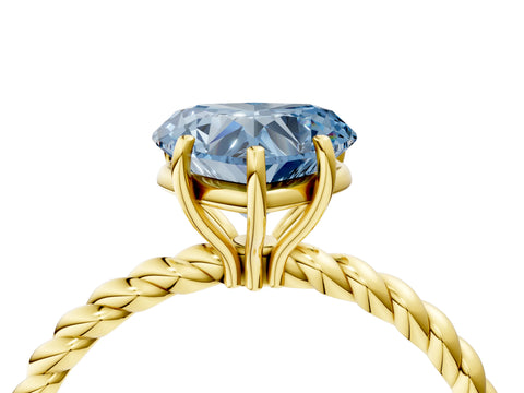 Yellow gold Fancy Blue Heart Cut Solitaire Twisted Band 4-Prong Ring_4