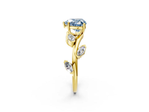 Yellow gold Fancy Blue Heart Cut Solitaire Twisted Band Marquise Accent Prong Setting Ring_2