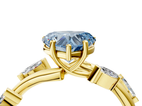 Yellow gold Fancy Blue Heart Cut Solitaire Twisted Band Marquise Accent Prong Setting Ring_4