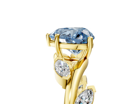 Yellow gold Fancy Blue Heart Cut Solitaire Twisted Band Marquise Accent Prong Setting Ring_5