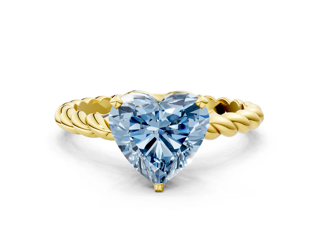 Yellow gold Fancy Blue Heart  Cut Solitaire Twisted Band with Four-Prong Setting_87
