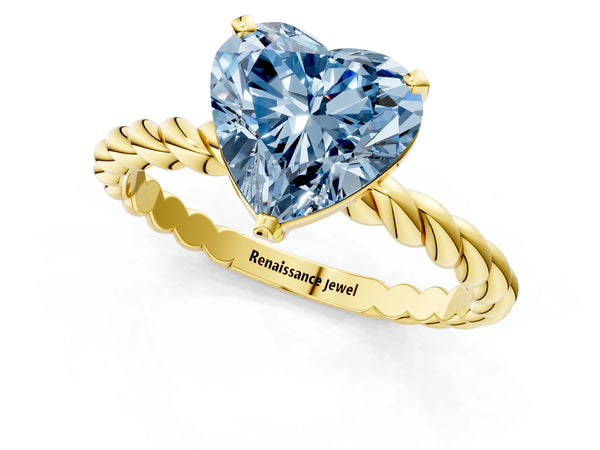 Yellow gold Fancy Blue Heart  Cut Solitaire Twisted Band with Four-Prong Setting