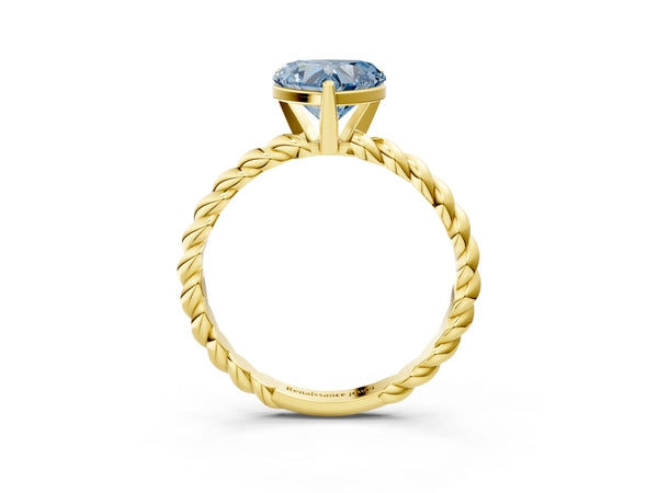 Yellow gold Fancy Blue Heart  Cut Solitaire Twisted Band with Four-Prong Setting
