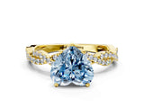 Yellow gold Fancy Blue Heart Cut Solitaire Twisted Pave Band with Four-Prong Setting_3