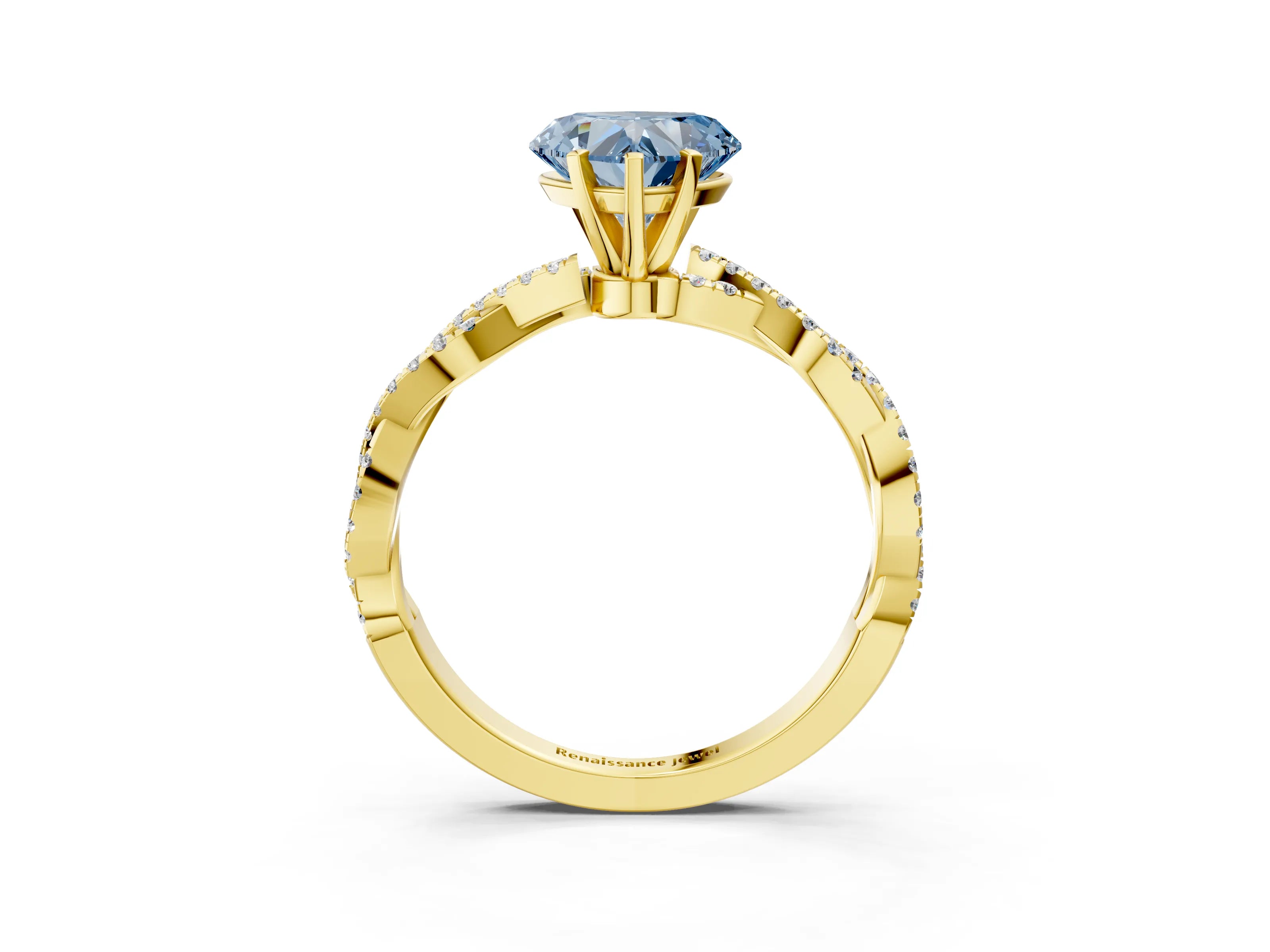 Yellow gold Fancy Blue Heart Cut Solitaire Twisted Pave Band with Four-Prong Setting_6