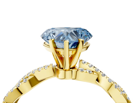 Yellow gold Fancy Blue Heart Cut Solitaire Twisted Pave Band with Four-Prong Setting_7