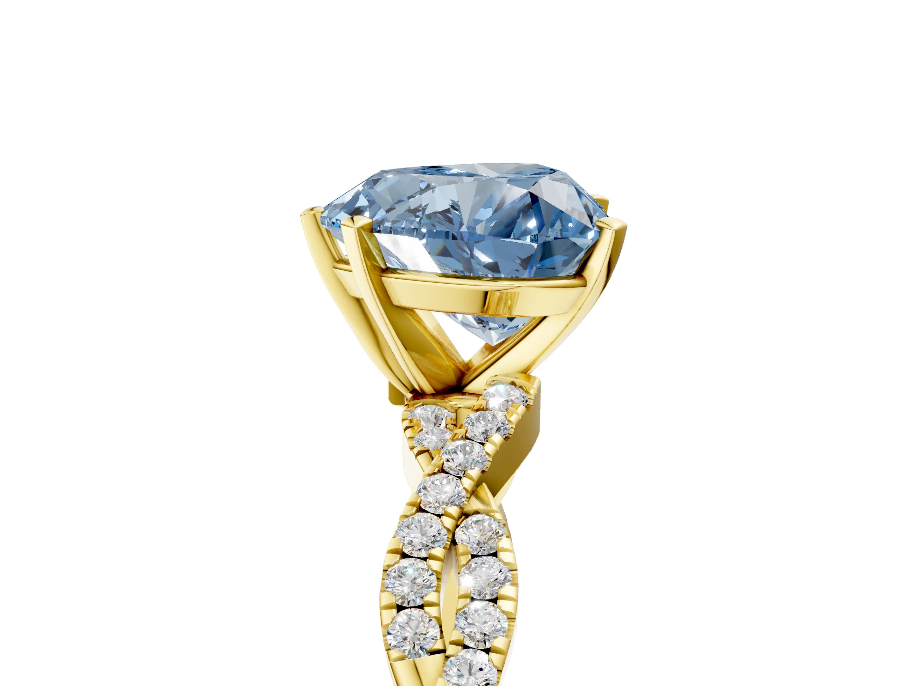 Yellow gold Fancy Blue Heart Cut Solitaire Twisted Pave Band with Four-Prong Setting_8