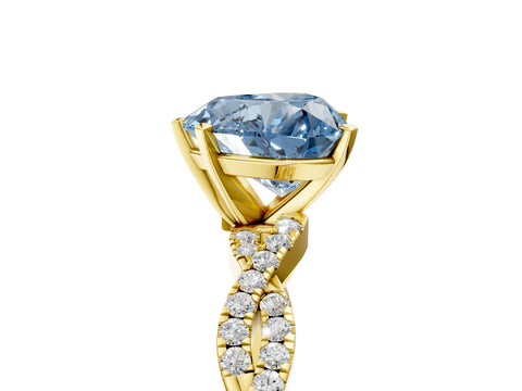 Yellow gold Fancy Blue Heart Cut Solitaire Twisted Pave Band with Four-Prong Setting_8
