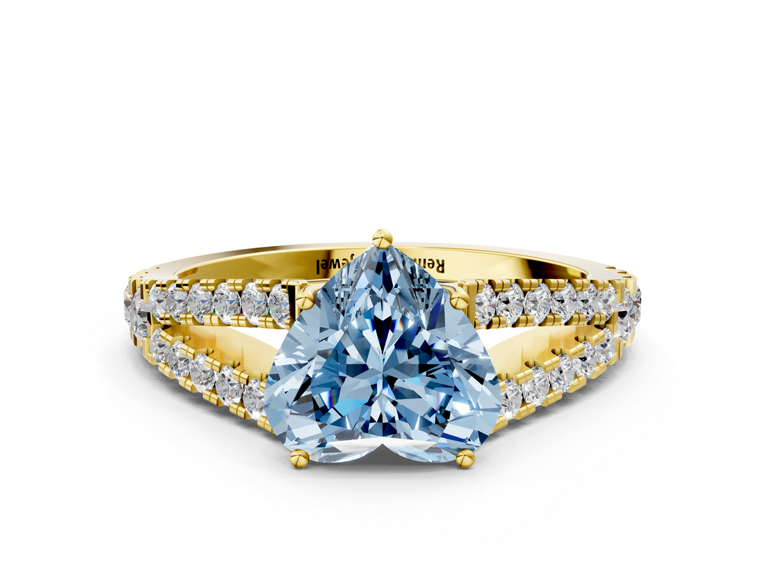 Yellow gold Fancy Blue Heart  Cut Split Shank Pave Diamond Engagement Ring with Four-Prong Setting_24
