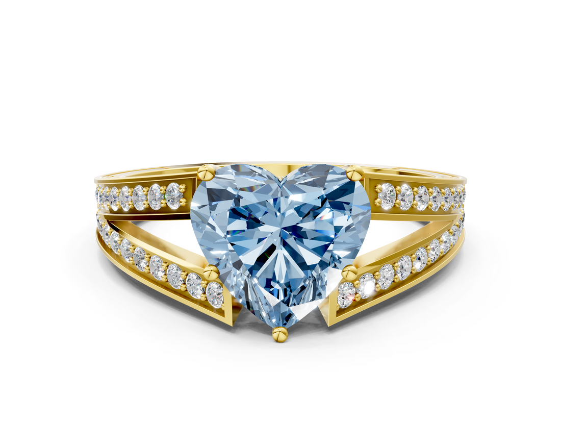 Yellow gold Fancy Blue Heart  Cut Split Shank Pave Diamond Ring with Four-Prong Setting_27