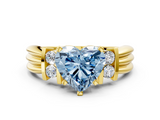 Yellow gold Fancy Blue Heart  Cut Three-Stone Channel Set Ring with Bar Prongs_42