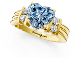 Yellow gold Fancy Blue Heart  Cut Three-Stone Channel Set Ring with Bar Prongs_43