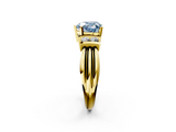 Yellow gold Fancy Blue Heart  Cut Three-Stone Channel Set Ring with Bar Prongs_44