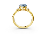 Yellow gold Fancy Blue Heart  Cut Three-Stone Channel Set Ring with Bar Prongs_45