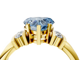 Yellow gold Fancy Blue Heart  Cut Three-Stone Channel Set Ring with Bar Prongs_46