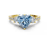 Yellow gold Fancy Blue Heart  Cut Three-Stone Diamond Pavé Band with Prong Setting_17