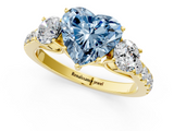 Yellow gold Fancy Blue Heart  Cut Three-Stone Diamond Pave Band with Prong Setting_33