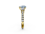 Yellow gold Fancy Blue Heart  Cut Three-Stone Diamond Pave Band with Prong Setting_34