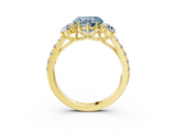 Yellow gold Fancy Blue Heart  Cut Three-Stone Diamond Pave Band with Prong Setting_35