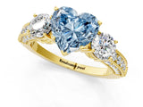 Yellow gold Fancy Blue Heart Cut Three-Stone Diamond Ring with Pavé Band and Four-Prong Setting_1