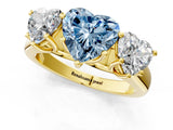 Yellow gold Fancy Blue Heart Cut Three-Stone Diamond Ring with Prong Setting on a Classic Band_13