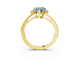 Yellow gold Fancy Blue Heart  Cut Three-Stone Solitaire Ring with Round Accent Diamonds and Four-Prong Setting_23