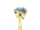 Yellow gold Fancy Blue Heart  Cut Three-Stone Solitaire Ring with Round Accent Diamonds and Four-Prong Setting_25