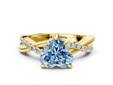 Yellow gold Fancy Blue Heart  Cut Twist Band Solitaire Diamond Ring with Pavé Setting_3