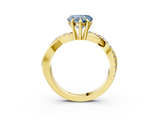 Yellow gold Fancy Blue Heart  Cut Twist Band Solitaire Diamond Ring with Pavé Setting_6