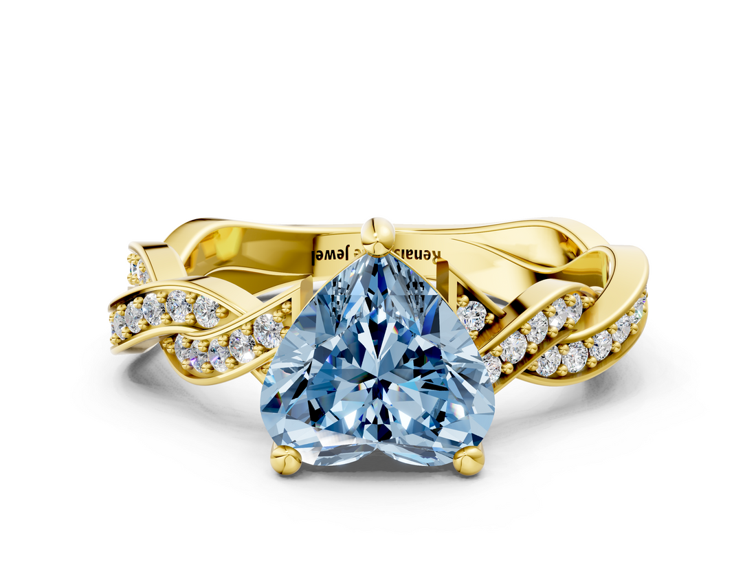 Yellow gold Fancy Blue Heart  Cut Twisted Pavé Band Solitaire Ring with Four-Prong Setting_55