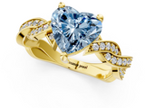 Yellow gold Fancy Blue Heart  Cut Twisted Pavé Band Solitaire Ring with Four-Prong Setting_56