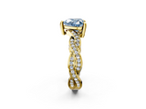 Yellow gold Fancy Blue Heart  Cut Twisted Pavé Band Solitaire Ring with Four-Prong Setting_57